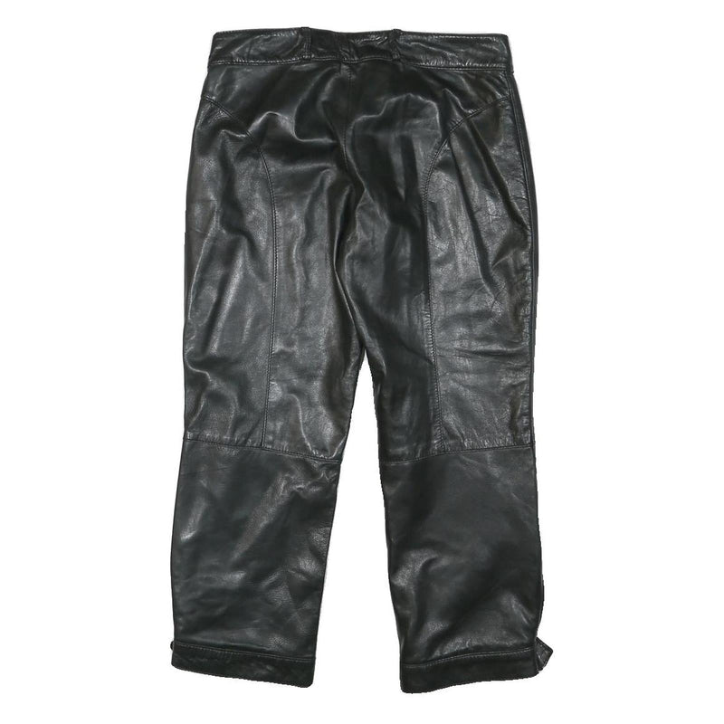 LU MAN Womens Leather Black Regular Fit Straight Trousers W29 L23 Stylish Zip