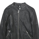 ANASTACIA Womens Black Faux Leather Biker Jacket S Zip Plain Casual Outerwear