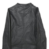 ANASTACIA Womens Black Faux Leather Biker Jacket S Zip Plain Casual Outerwear