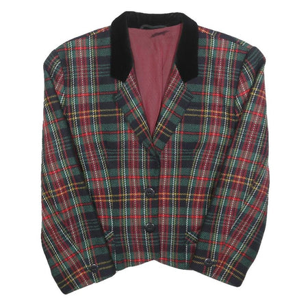 WINUDRESS Womens Green & Red Check Wool Blend Tailored Button Jacket UK 10