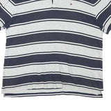 TOMMY HILFIGER Mens Blue & Grey Striped Short Sleeve Polo Shirt XL Cotton Blend