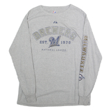 MAJESTIC Mens Grey Brewers Graphic T-Shirt Long Sleeve Crew Neck Milwaukee MLB