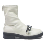 CHARLES & KEITH Womens Ankle Boots White Leather UK 4 Stylish Chunky Chain