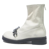 CHARLES & KEITH Womens Ankle Boots White Leather UK 4 Stylish Chunky Chain