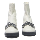 CHARLES & KEITH Womens Ankle Boots White Leather UK 4 Stylish Chunky Chain