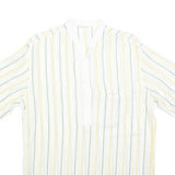 ROBERTO PIERI Mens White Yellow Green Stripe Cotton Shirt M Summer Casual