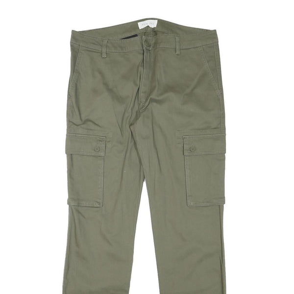 PIER ONE Mens Cotton Blend Slim Cargo Green Trousers W34 L32 Zip Pockets
