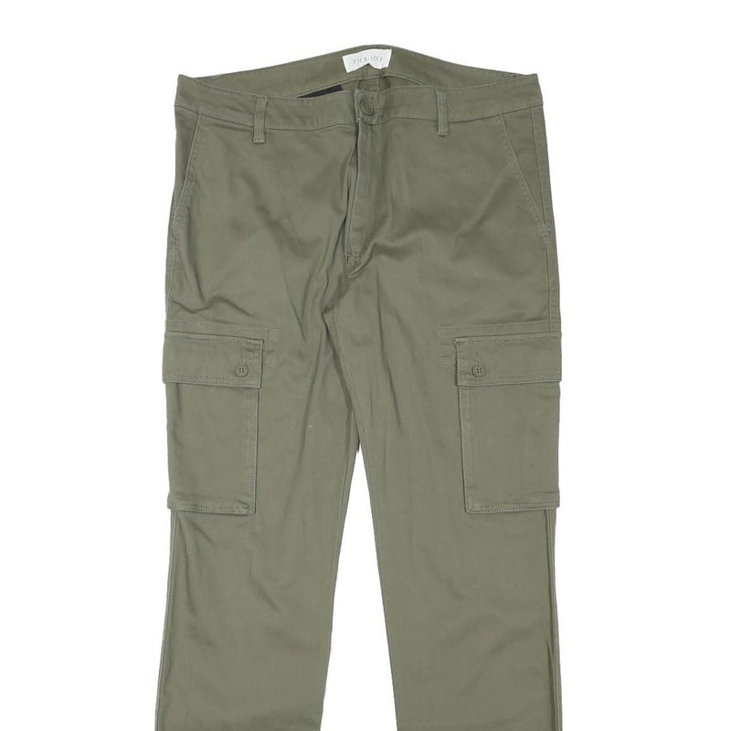 PIER ONE Mens Cotton Blend Slim Cargo Green Trousers W34 L32 Zip Pockets