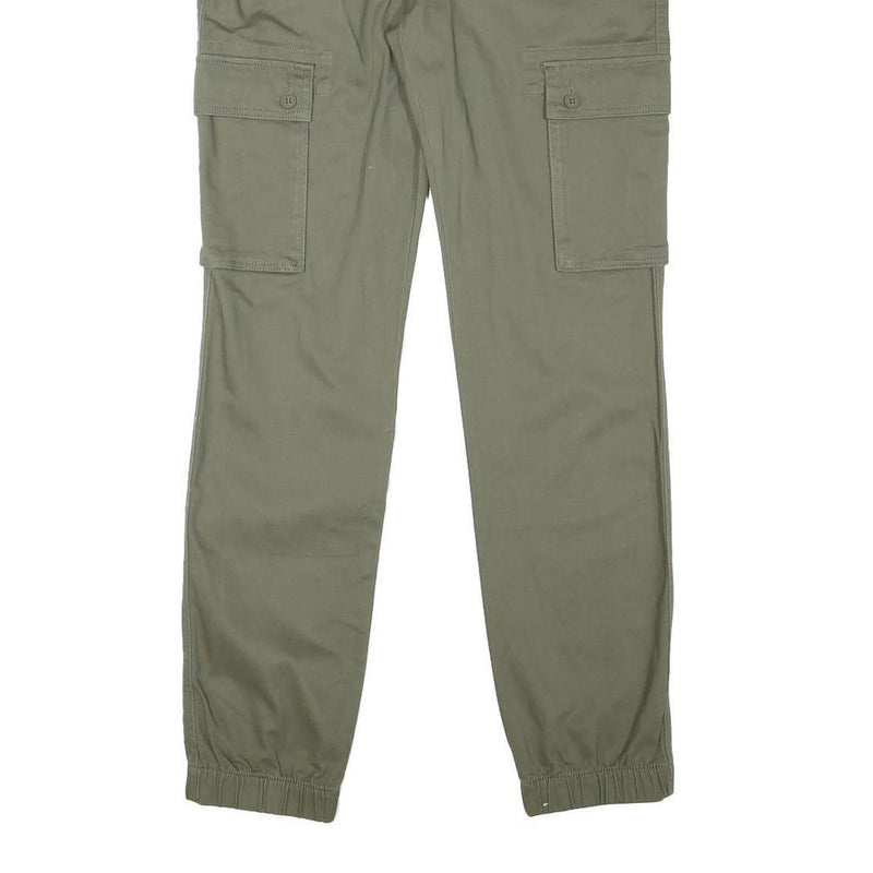 PIER ONE Mens Cotton Blend Slim Cargo Green Trousers W34 L32 Zip Pockets