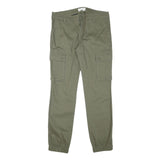PIER ONE Mens Cotton Blend Slim Cargo Green Trousers W34 L32 Zip Pockets