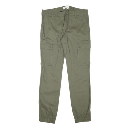 PIER ONE Mens Cotton Blend Slim Cargo Green Trousers W34 L32 Zip Pockets