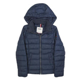 TOMMY HILFIGER Womens Navy Bomber Jacket XS Polyester Blend Plain Zip Hooded