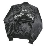 CAPRICORN Mens Black Button Nylon Bomber Jacket S Hazel Sunnyvale Graffiti