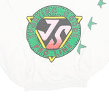 Womens White Sweatshirt With Green Stars Cotton Blend Crew Neck XL Casual