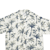 POINT ZERO Mens White & Grey Hawaiian Rayon Shirt L Palm Print Casual