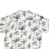 POINT ZERO Mens White & Grey Hawaiian Rayon Shirt L Palm Print Casual