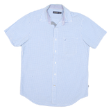 NAUTICA Mens Blue Check Short Sleeve Shirt M Cotton Blend Casual Summer
