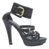 Womens Black Leather Strappy High Heels Ankle Buckle Sandals UK 6 Stylish