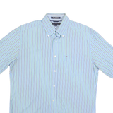 TOMMY HILFIGER Mens Blue & Green Striped Shirt M Button Down Pockets Cotton