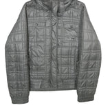 REEBOK Womens Grey Hooded Zip Jacket L Polyester Quilted Casual Outerwear