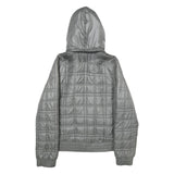 REEBOK Womens Grey Hooded Zip Jacket L Polyester Quilted Casual Outerwear
