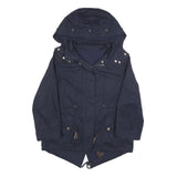 ZARA WOMAN Womens Navy Blue Cotton Blend Hooded Jacket S Zip Casual Outerwear