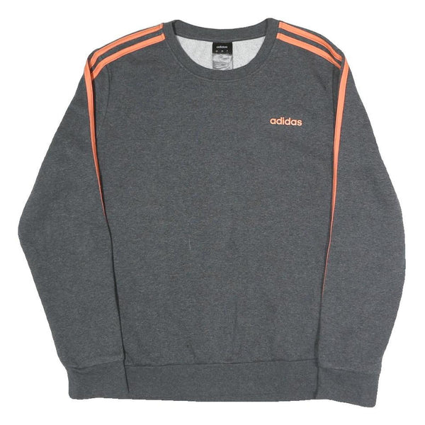 ADIDAS Girls Grey & Coral Sweatshirt L Cotton Blend Crew Neck Long Sleeve