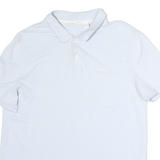 CALVIN KLEIN Mens Light Blue & White Striped Short Sleeve Polo Shirt M Cotton
