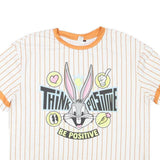 LOONEY TUNES Mens White & Orange Bugs Bunny Graphic T-Shirt S Short Sleeve Crew