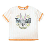 LOONEY TUNES Mens White & Orange Bugs Bunny Graphic T-Shirt S Short Sleeve Crew