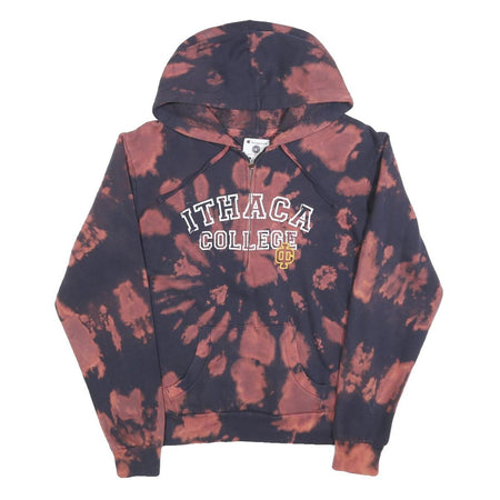 CHAMPION Womens Black & Brown Ithaca College Tie Dye ¼ Zip Hoodie L Cotton Blend