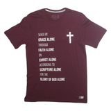 RUSSELL ATHLETIC Mens Maroon Graphic T-Shirt M Short Sleeve Crew Neck Religious