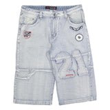 BLU DEISE Mens Denim Blue Patch Detail Casual Shorts L W36