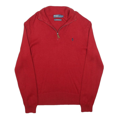 POLO RALPH LAUREN Mens Red Pullover Plain Crew Neck Basic Knit L Cotton Jumper