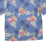 CARIBBEAN Mens Blue Pineapple & Floral Hawaiian Shirt S Relaxed Cotton Blend