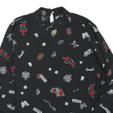 ZARA Womens Black Printed Long Sleeve Round Neck Top M Stylish Comfortable