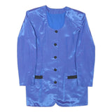 Womens Blue Synthetic Jacket M Plain Button Closure Elegant Lightweight