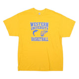 GILDAN Mens Yellow Western University Basketball T-Shirt XL Short Sleeve Crew
