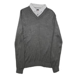 PIERRE CARDIN Mens Grey Plain V-Neck Basic Knit Jumper S Acrylic Casual Smart