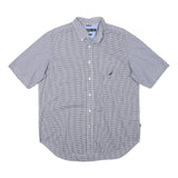 NAUTICA Mens Blue & White Check Shirt L Cotton Blend Comfortable Casual