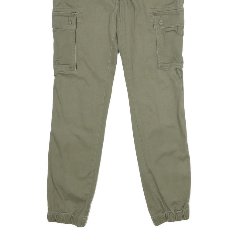 PIER ONE Mens Cotton Blend Green Regular Cargo Jogger Trousers W30 L32 Pocketed