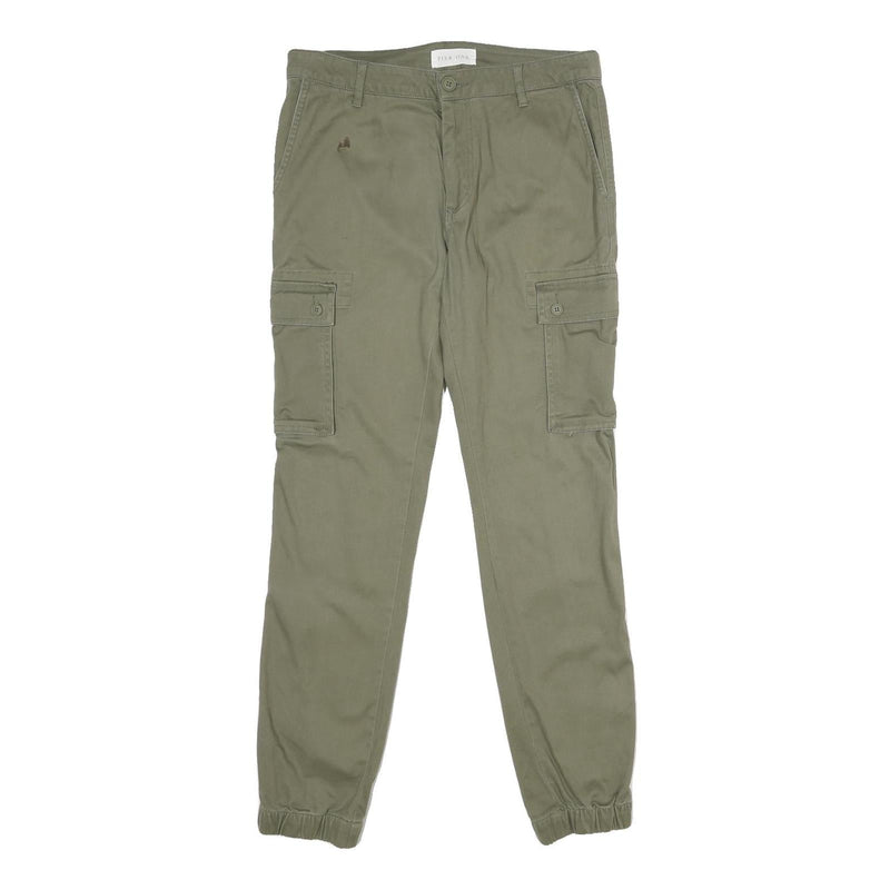 PIER ONE Mens Cotton Blend Green Regular Cargo Jogger Trousers W30 L32 Pocketed