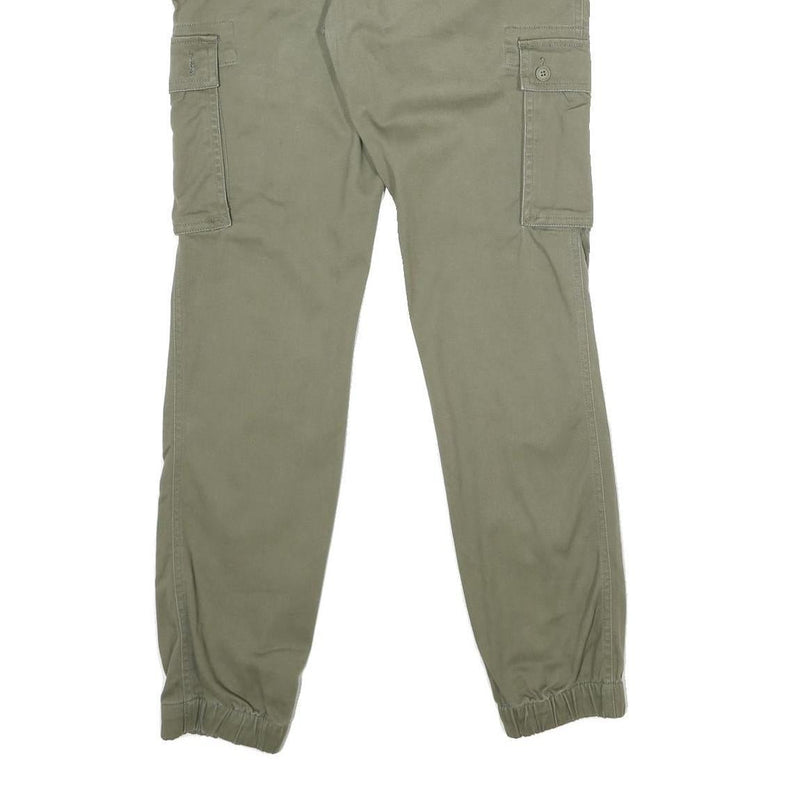 PIER ONE Mens Cotton Blend Green Regular Cargo Jogger Trousers W30 L32 Pocketed