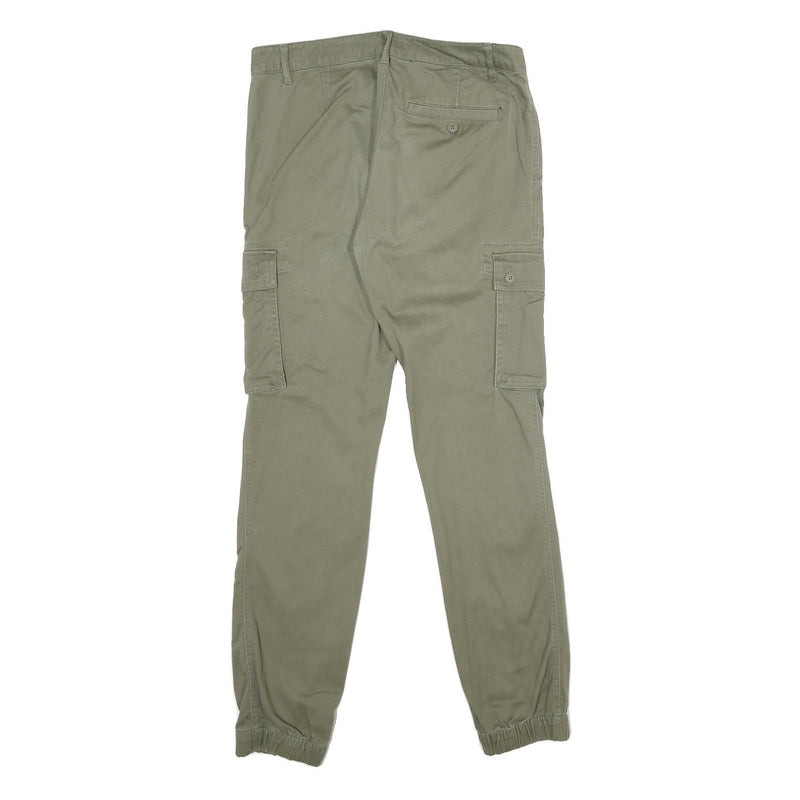 PIER ONE Mens Cotton Blend Green Regular Cargo Jogger Trousers W30 L32 Pocketed