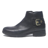 TOMMY HILFIGER Womens Black Leather Ankle Boots UK 4 Buckle Detail Stylish