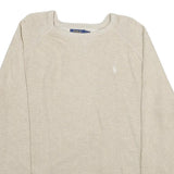 POLO RALPH LAUREN Mens Beige Plain Cotton Jumper Crew Neck Basic Knit XL Classic