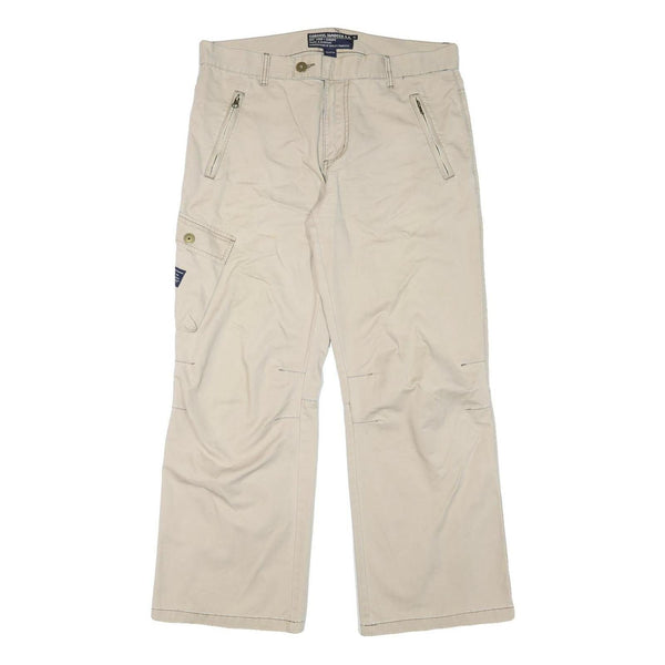 CORONEL TAPIOCA Mens Cotton Blend Beige Relaxed Wide-Leg Trousers W36 L30 Casual