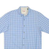 WRANGLER Mens Blue Check Shirt M Cotton Blend Button Collar Short Sleeve Summer