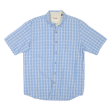 WRANGLER Mens Blue Check Shirt M Cotton Blend Button Collar Short Sleeve Summer
