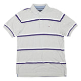 TOMMY HILFIGER Mens Grey & Purple Striped Short Sleeve Polo Shirt M Casual